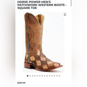Men’s 9.5 Horse Power Patchwork Western Boots Square Toe Boots
